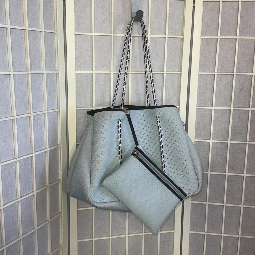 Annabel Ingall Neoprene Tote‎ Bag Gray Large Lightweight Gym Casual Travel Purse